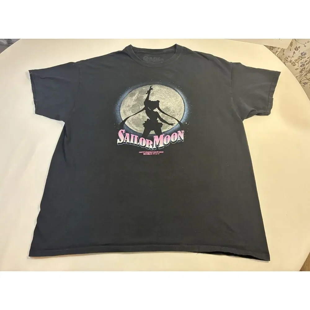 Vintage Style Sailor Moon Anime Graphic Tee Black Moon Silhouette Men's XL